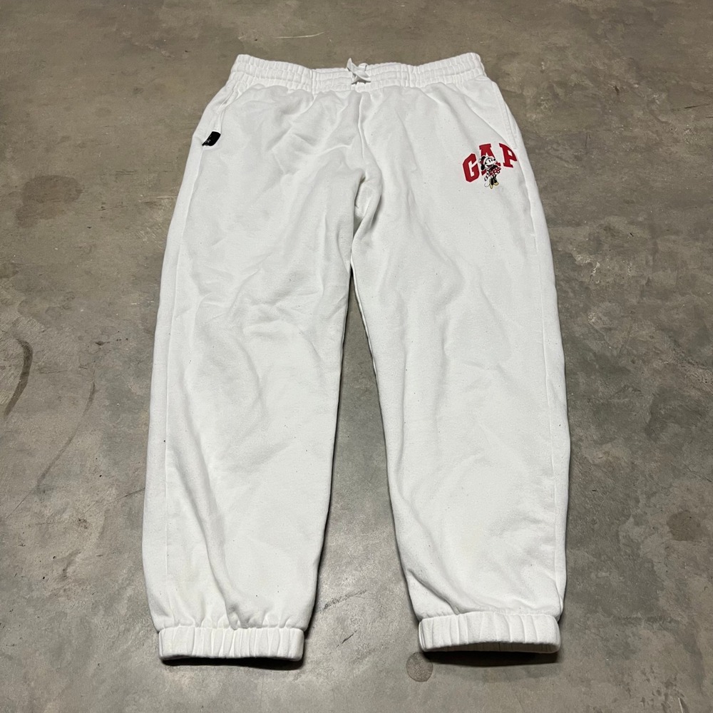 Gap x Disney Minnie Mouse Logo Joggers White Fleece Sweatpants L 814022-06
